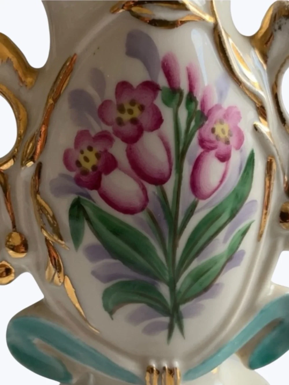 Vintage Weisley Porcelain Double Handle Floral Bud Vase - Picture 2 of 8